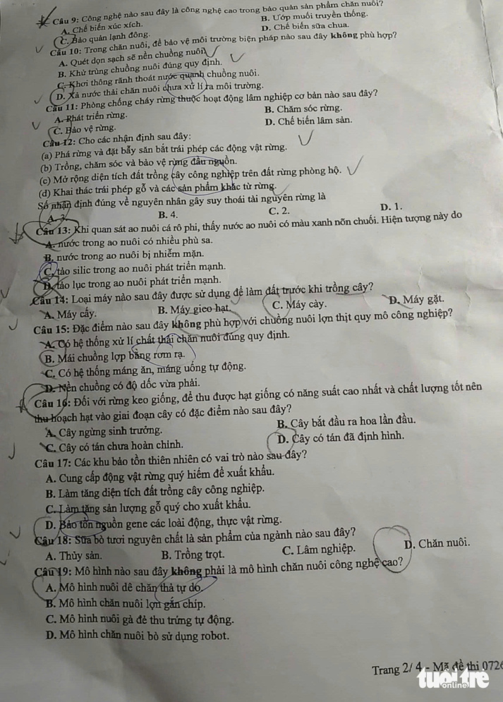 [Mới] Đề thi tốt nghiệp THPT môn Công nghệ và gợi ý giải đề 39