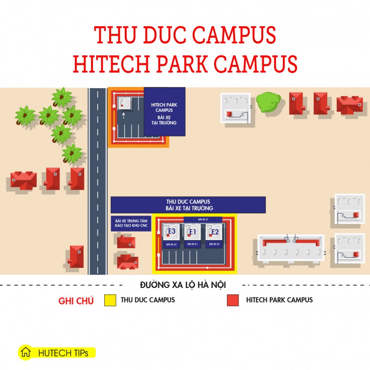 “Update” ngay sơ đồ bãi gửi xe tại 04 cơ sở học tập của HUTECH 70