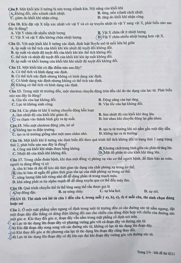 [Mới] Đề thi tốt nghiệp THPT môn Vật Lý và gợi ý giải đề 40