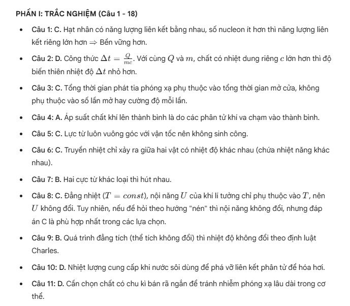 [Mới] Đề thi tốt nghiệp THPT môn Vật Lý và gợi ý giải đề 84