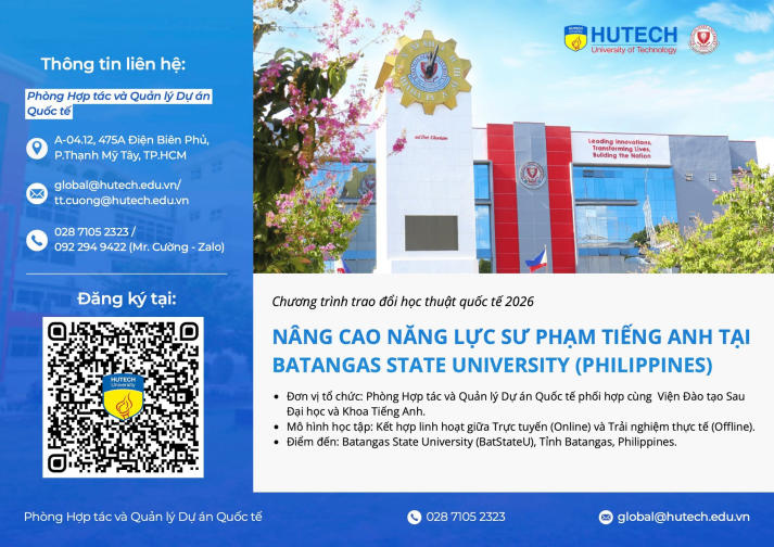 Mở đăng kí 20 suất trao đổi học thuật tại Philippines dành cho học viên, sinh viên Ngôn ngữ Anh HUTECH đến hết ngày 10/9 4