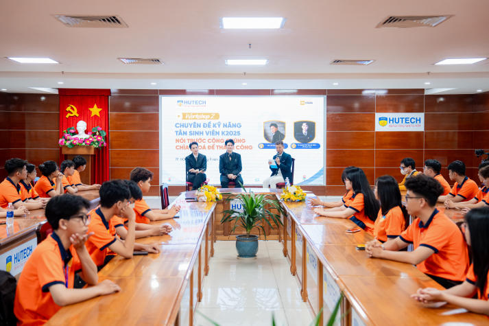 [Video] Á vương Mr World 2024 và MC Vũ Mạnh Cường truyền bí quyết nói trước công chúng cho tân sinh viên HUTECH 47