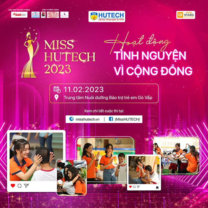 Top 20 thí sinh xuất sắc nhất Miss HUTECH 2023 sẽ tham gia buổi thiện nguyện vào 11/02 tới 11