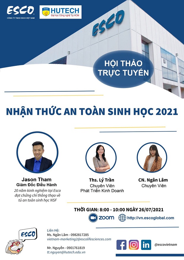 Viện Khoa học Ứng dụng HUTECH và Cty ESCO Việt Nam tổ chức Hội thảo Nhận thức An toàn sinh học 2021 12