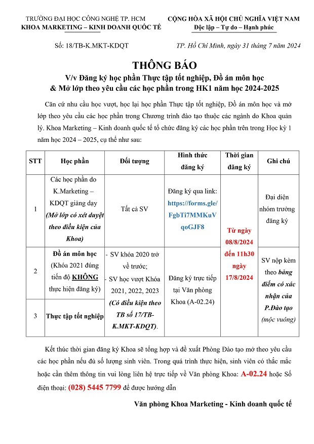 [THÔNG BÁO] Đăng ký học phần Thực tập tốt nghiệp, Đồ án môn học & Mở lớp theo yêu cầu các học phần trong HK1 năm học 2024 - 2025 39