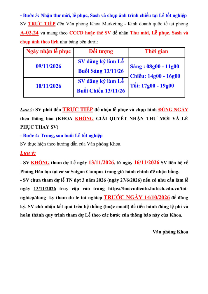 [THÔNG BÁO] Tổ chức Lễ trao bằng Tốt nghiệp đợt 04 năm 2026 ngày 13/11/2026 - Khoa Marketing - Kinh doanh quốc tế 23