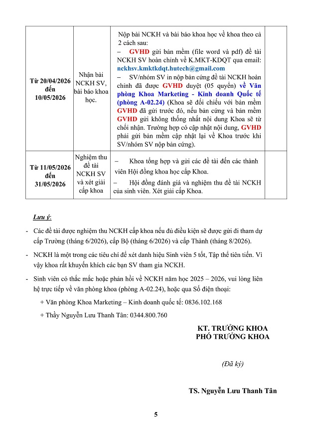 [THÔNG BÁO] V/v Đăng ký & Kế hoạch thực hiện đề tài Nghiên cứu Khoa học sinh viên năm học 2025 – 2026 Khoa Marketing - Kinh doanh quốc tế 60