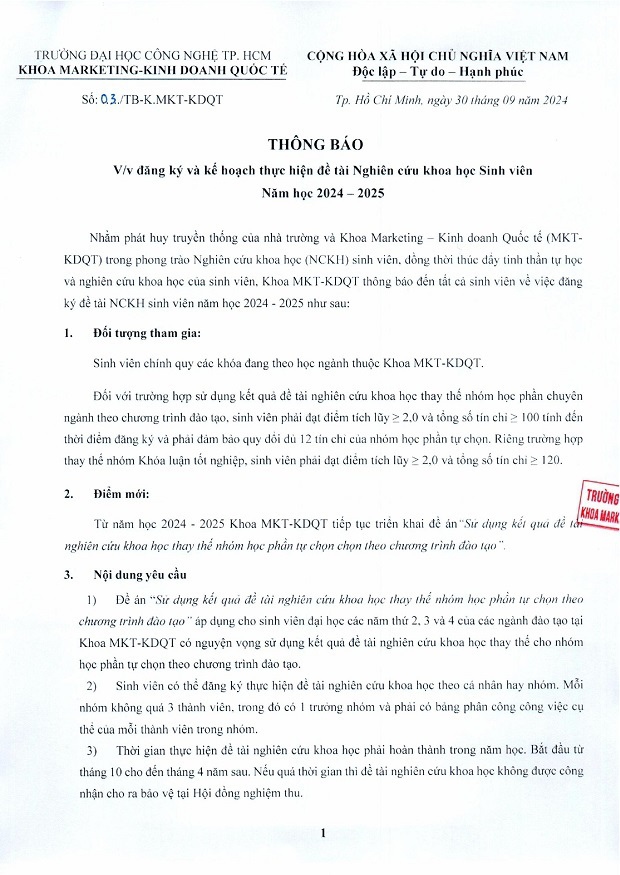 [THÔNG BÁO] V/v Đăng ký & Kế hoạch thực hiện đề tài Nghiên cứu Khoa học sinh viên năm học 2024 – 2025 3