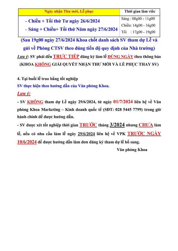 [THÔNG BÁO] Tổ chức Lễ trao bằng Tốt nghiệp ngày 29/06/2024 - Khoa Marketing - Kinh doanh quốc tế 4