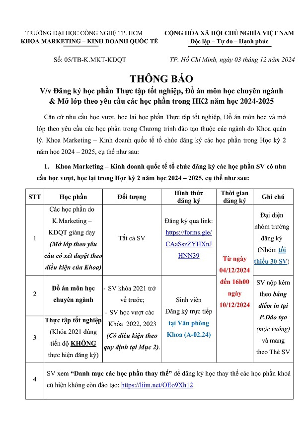 [THÔNG BÁO] Đăng ký học phần Thực tập tốt nghiệp, Đồ án môn học & Mở lớp theo yêu cầu các học phần trong HK2 năm học 2024 - 2025 42