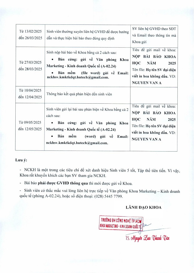 [THÔNG BÁO] V/v Tiến độ viết bài báo khoa học tham gia "Hội nghị sinh viên Nghiên cứu khoa học HUTECH năm 2025" 4