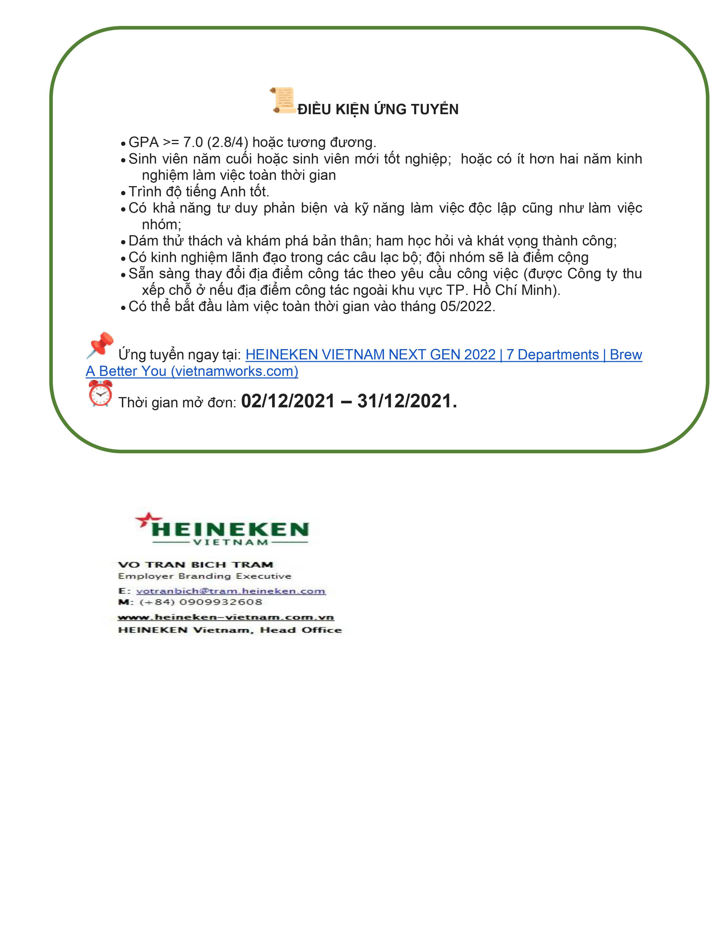 Thông báo tuyển dụng Quản trị viên Thực tập tại Heineken Việt Nam 3