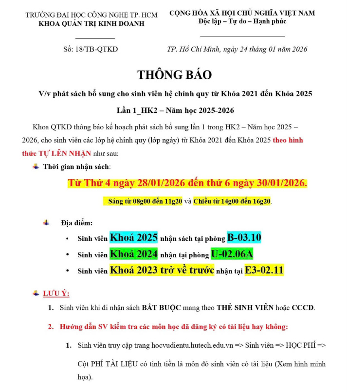 Về việc Phát sách bổ sung cho sinh viên hệ chính quy Lần 1_HK2 – Năm học 2025-2026 3