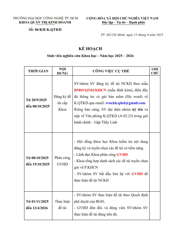 V/v đăng ký đề tài Sinh viên nghiên cứu Khoa học năm học 2025 – 2026 17