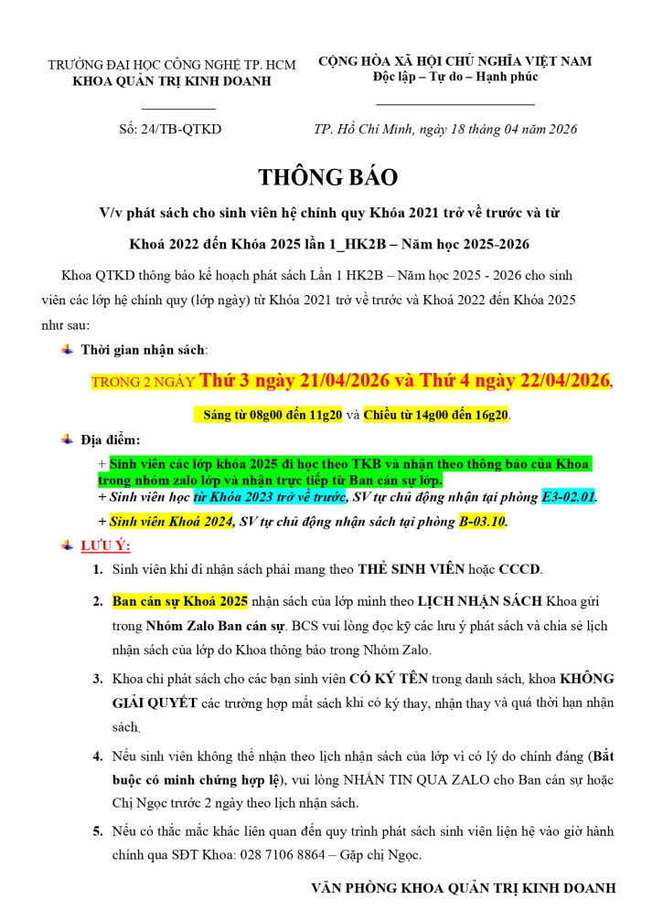 Thông báo phát sách cho sinh viên hệ chính quy lần 1_HK2B – Năm học 2025-2026 3