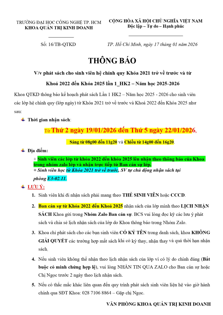 Thông báo phát sách cho sinh viên hệ chính quy các khóa Lần 1_HK2 – Năm học 2025-2026 3