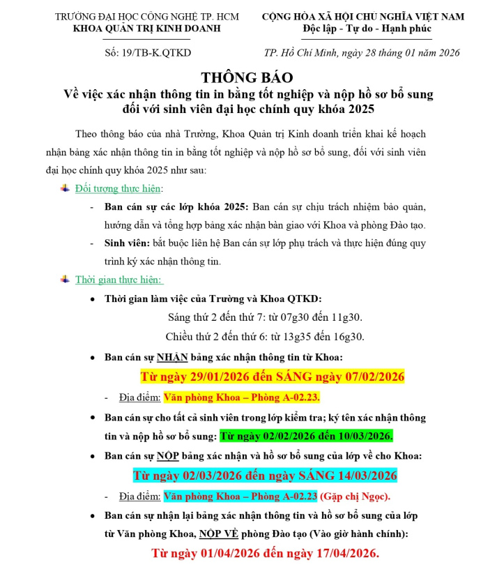 Về việc xác nhận thông tin in bằng tốt nghiệp và nộp hồ sơ bổ sung đối với sinh viên đại học chính quy khóa 2025 3