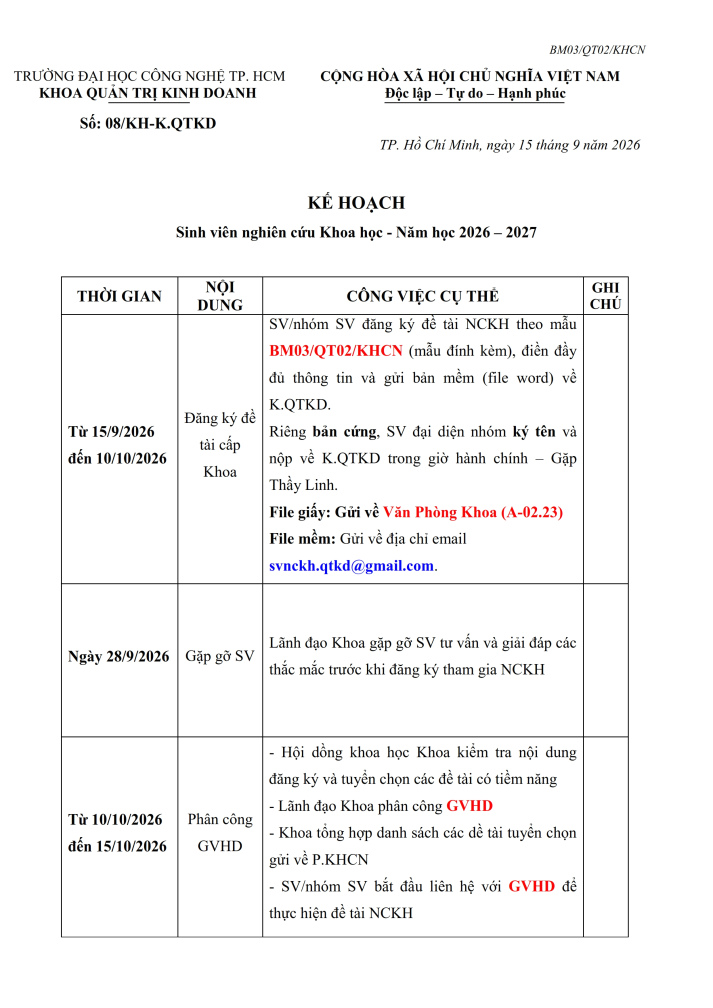 V/v đăng ký đề tài Sinh viên nghiên cứu Khoa học năm học 2026 – 2027 16