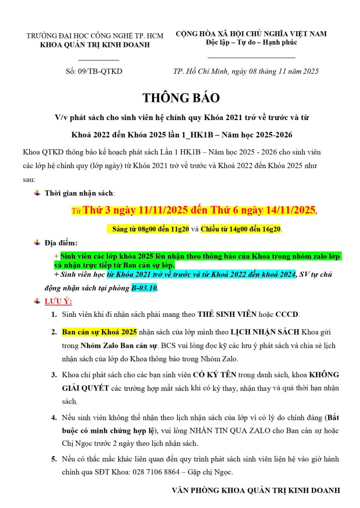 THÔNG BÁO V/v phát sách cho sinh viên hệ chính quy Khóa 2021 trở về trước và từ  Khoá 2022 đến Khóa 2025 lần 1_HK1B – Năm học 2025-2026 3