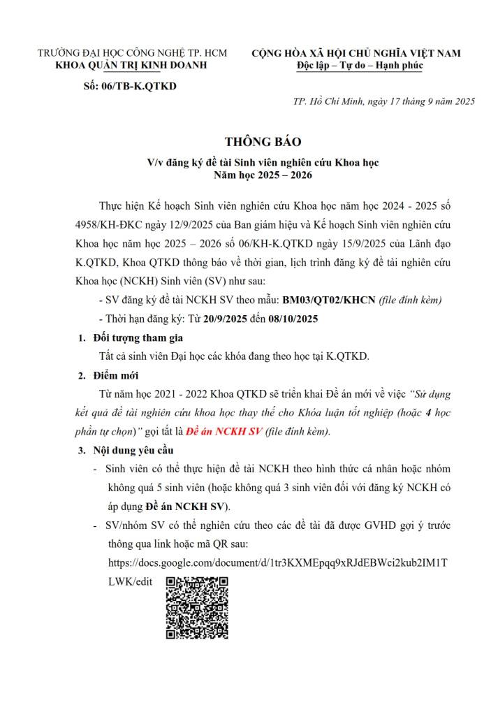 V/v đăng ký đề tài Sinh viên nghiên cứu Khoa học năm học 2025 – 2026 14