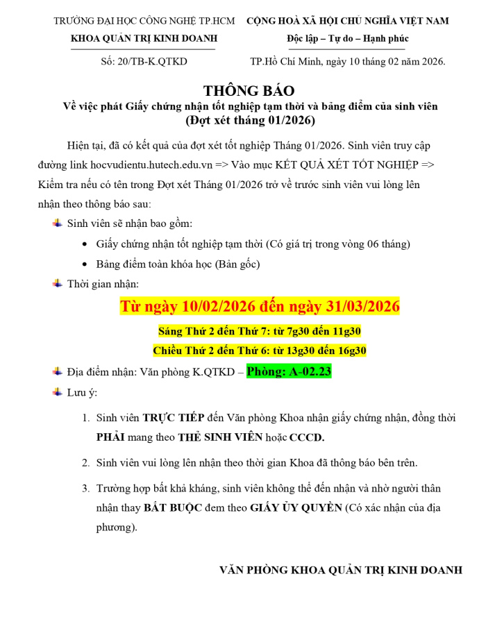 Thông báo phát Giấy chứng nhận tốt nghiệp tạm thời và bảng điểm của sinh viên (Đợt xét tháng 01/2026) 3