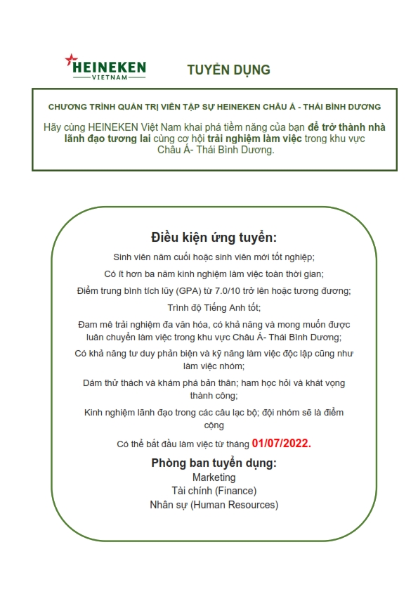 Thông báo tuyển dụng nhân sự Tháng 09/2021 - Heineken Việt Nam 4