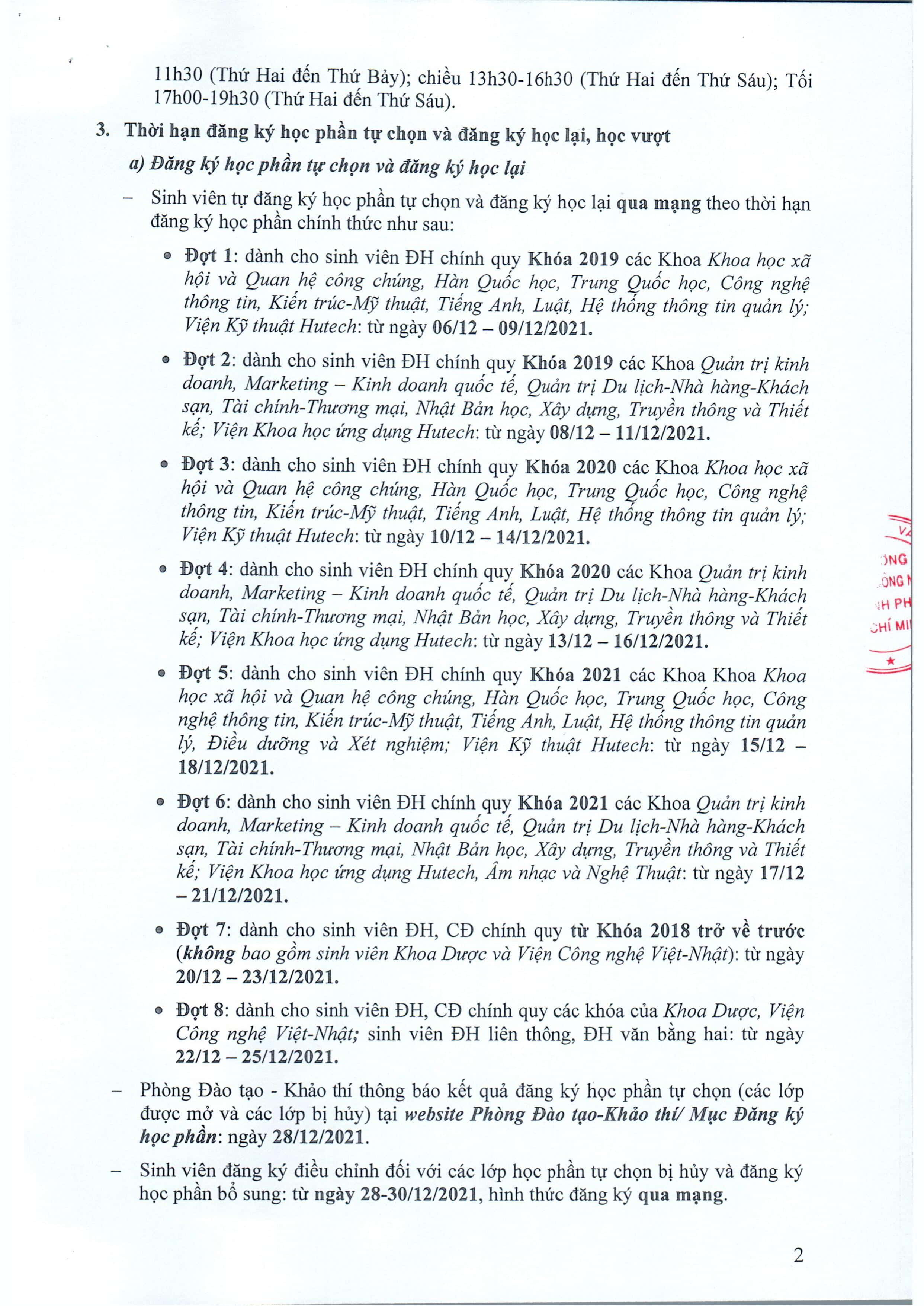 Thông báo về việc đăng ký học phần, đóng học phí Học kỳ 2 năm học 2021-2022 3