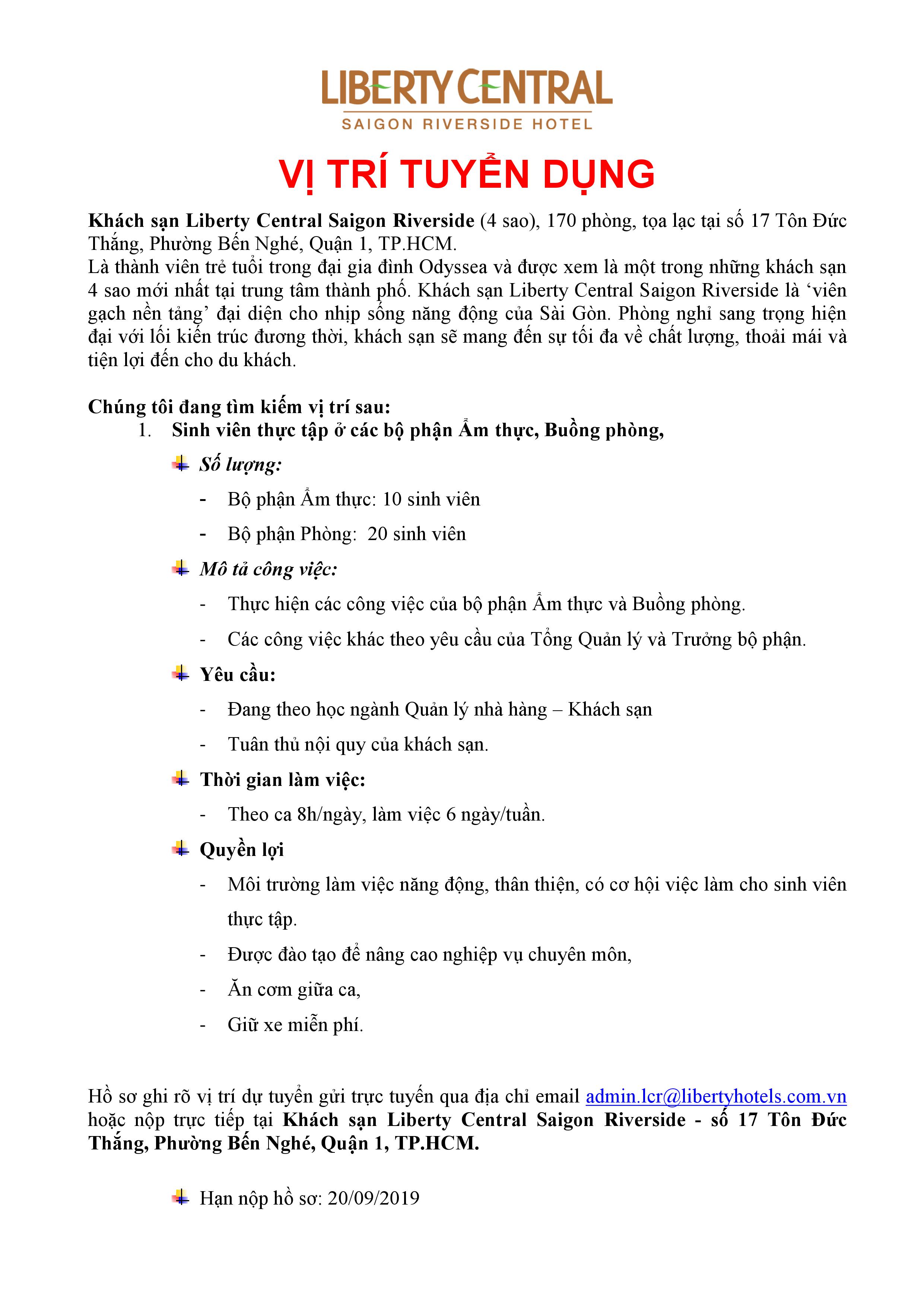 LIBERTY CENTRAL SAIGON RIVERSIDE TUYỂN DỤNG 2