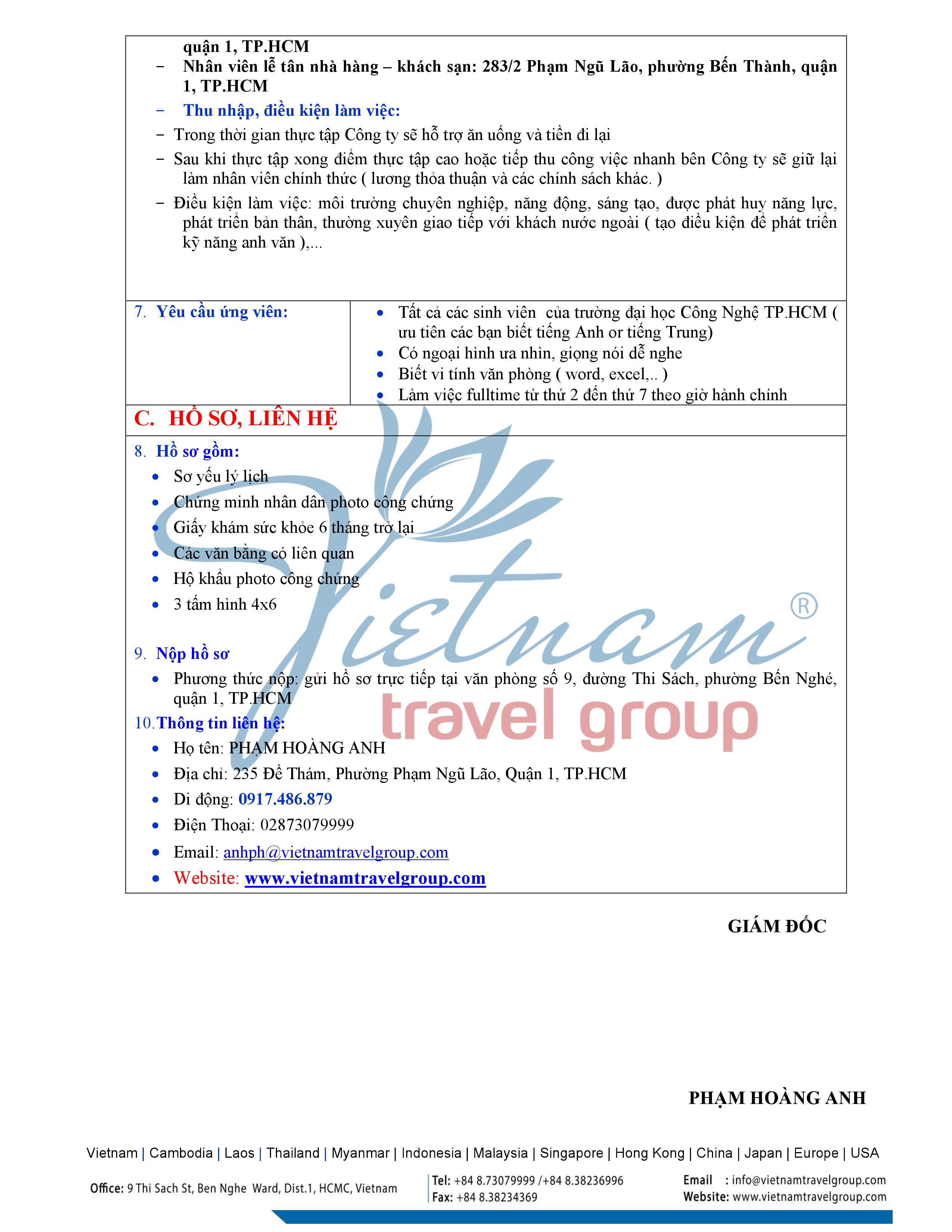 VIETNAM TRAVEL GROUP TUYỂN DỤNG 4