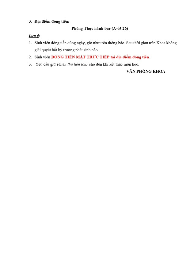 Thông báo đóng tiền tour Kiến tập quản trị khách sạn năm học 2025 - 2026 5