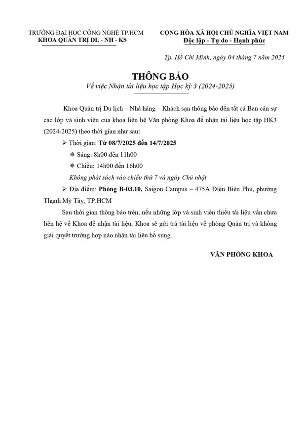 Thông báo nhận tài liệu học tập Học kỳ 3 năm học 2024 - 2025 3