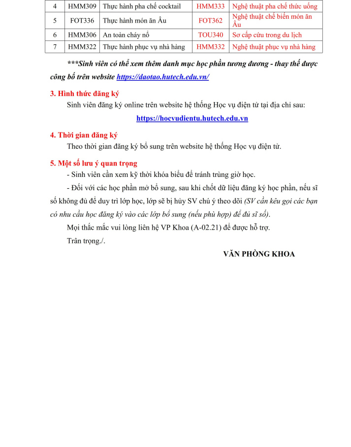 THÔNG BÁO SỐ 013/TB-K.QTDL-NH-KS VỀ VIỆC MỞ BỔ SUNG CÁC LỚP THEO YÊU CẦU TRONG HK1 (2024-2025) 5