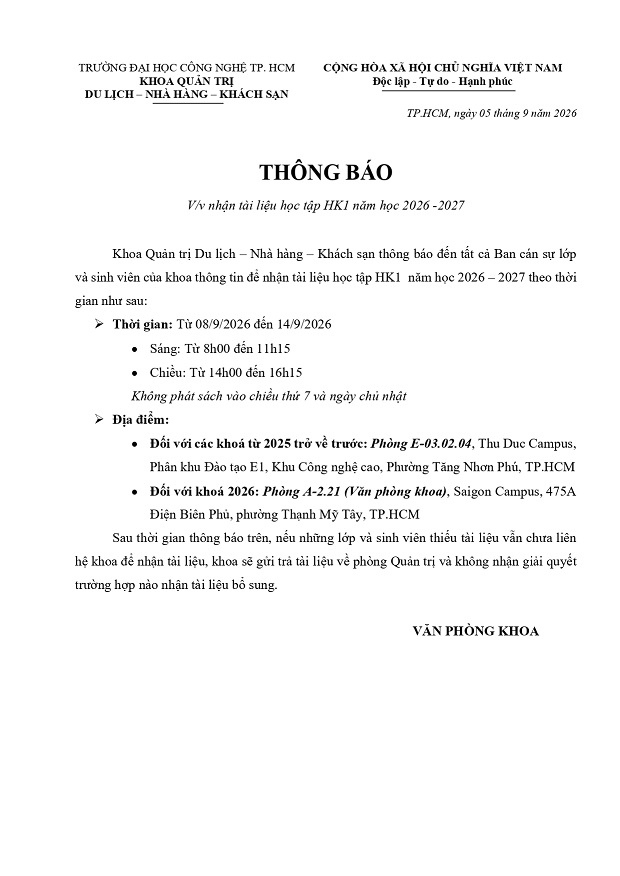 Thông báo nhận tài liệu học tập Học kỳ 1 năm học 2026 - 2027 3
