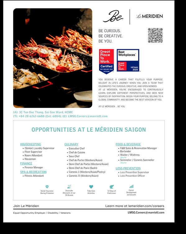 Cơ hội thực tập và làm việc tại Le Méridien Saigon 3