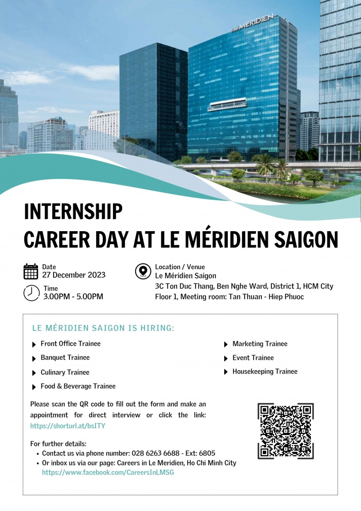 Cơ hội thực tập và làm việc tại Le Méridien Saigon 2