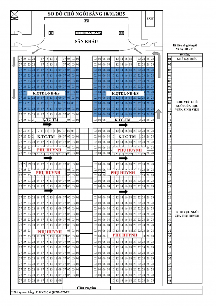 [THÔNG TIN LỄ TỐT NGHIỆP] DSSV DỰ LỄ, VỊ TRÍ CHỖ NGỒI VÀ SƠ ĐỒ HỘI TRƯỜNG SÁNG NGÀY 10/01/2025 15