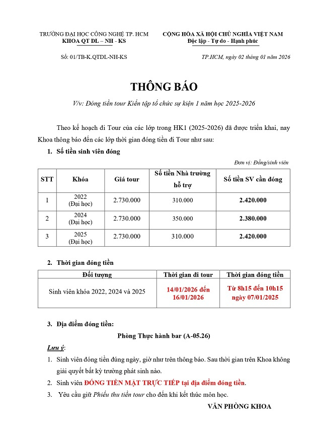 Thông báo đóng tiền tour Kiến tập tổ chức sự kiện 1 năm học 2025 - 2026 3