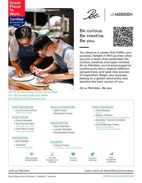 CƠ HỘI LÀM VIỆC VÀ THỰC TẬP TẠI LE MÉRIDIEN SAIGON 2