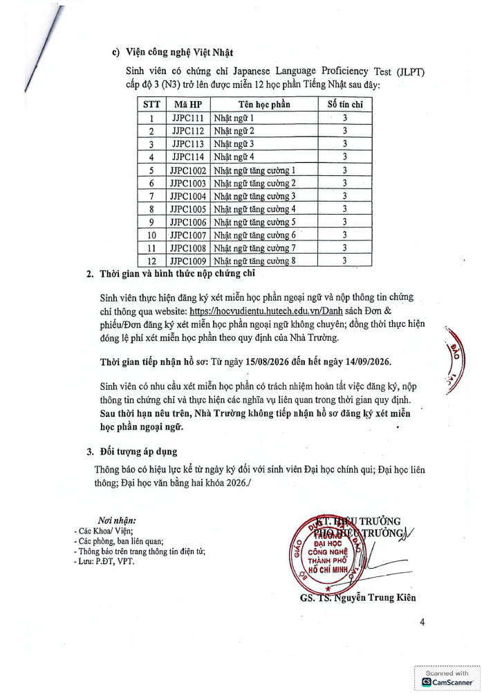 Thông báo về việc miễn học phần ngoại ngữ dành cho sinh viên khoá 2026 có chứng chỉ ngoại ngữ quốc tế 5