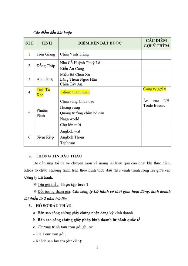 Thông báo đấu thầu tour Thực tập tour 1 NH 2024-2025 5