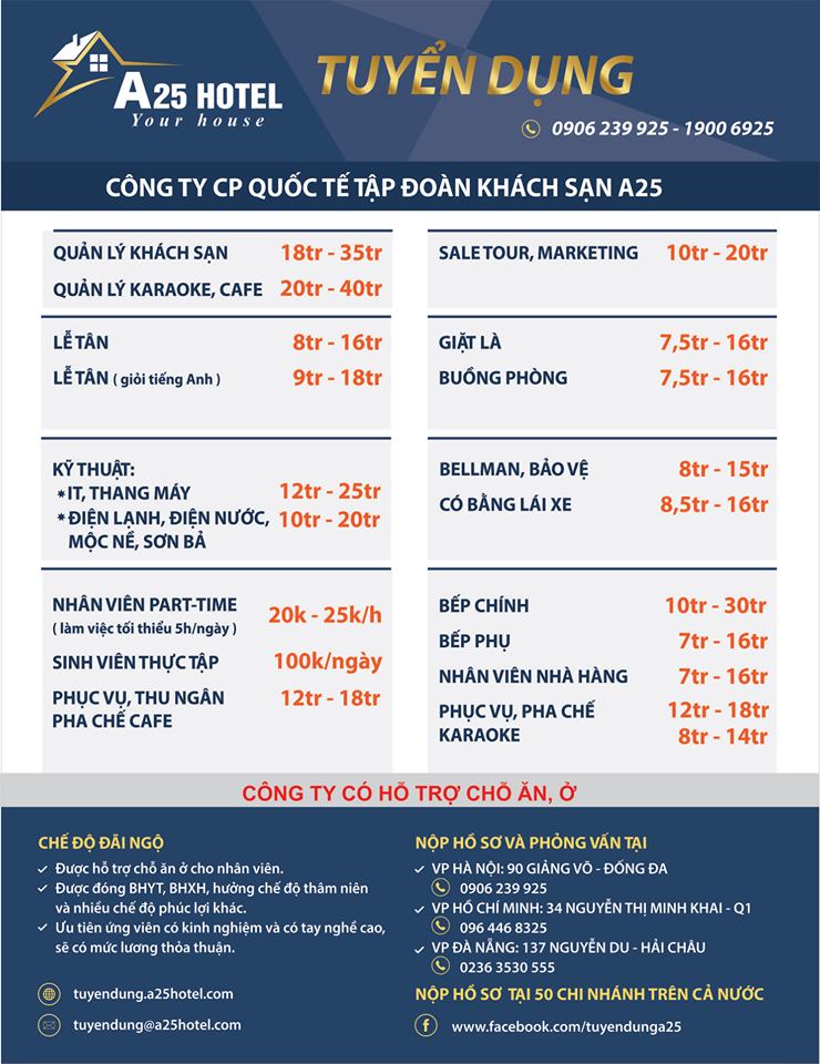 HỆ THỐNG TẬP ĐOÀN KHÁCH SẠN A25 TUYỂN DỤNG 2