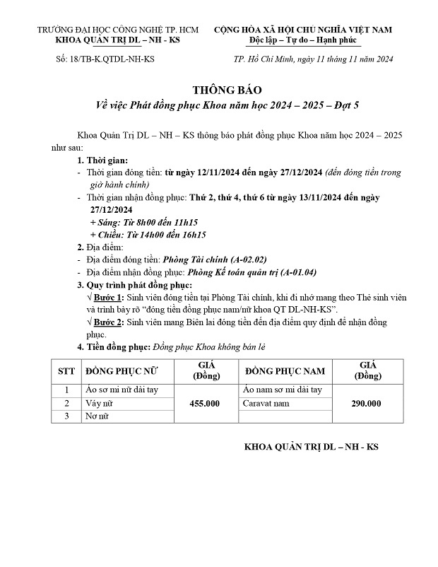 Thông báo về việc phát đồng phục khoa năm học 2024 - 2025 - Đợt 5 3