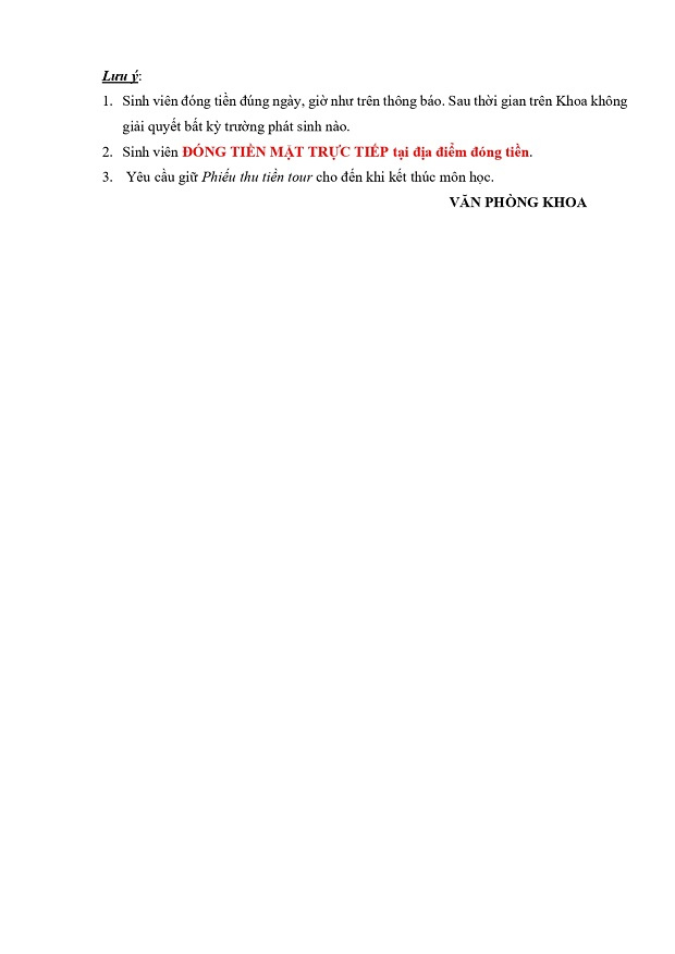 Thông báo đóng tiền tour Kiến tập ngành lữ hành HK2 năm học 2025 - 2026 5