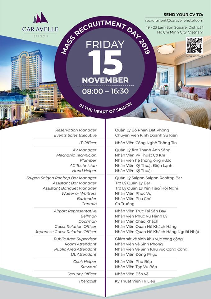 Khách sạn Caravelle sẽ tổ chức “Ngày hội việc làm” vào ngày 15/11/2019 2