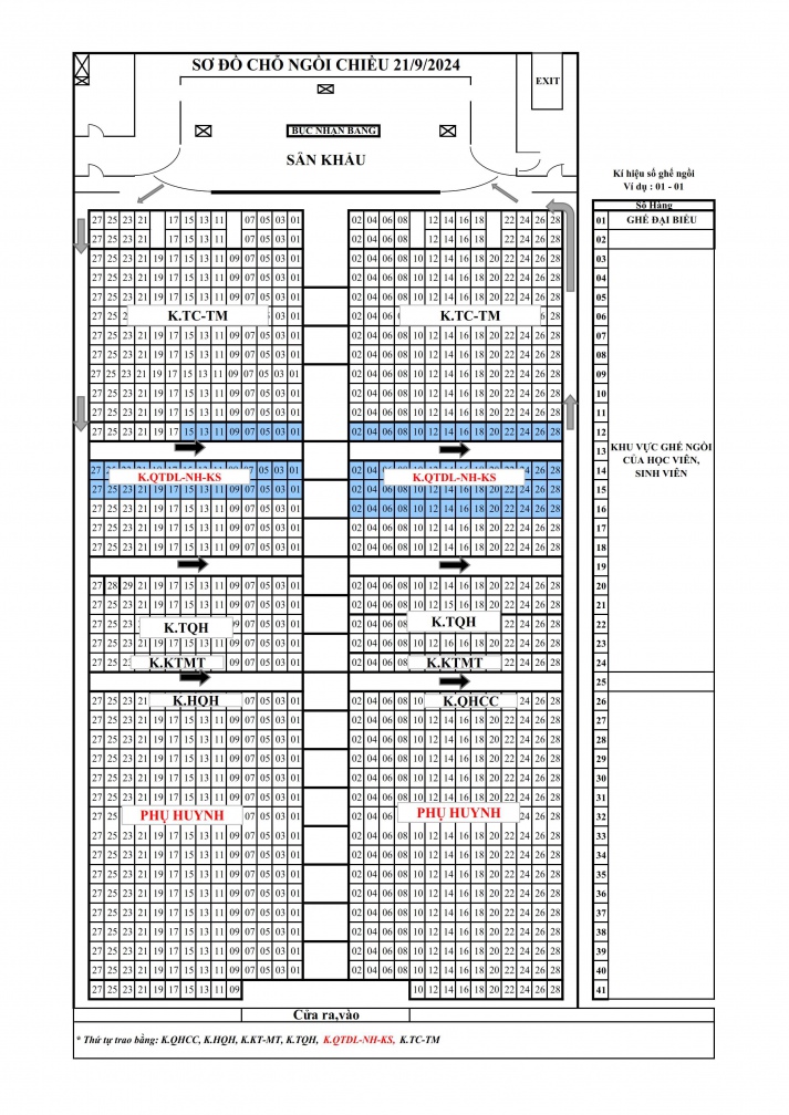 [THÔNG TIN LỄ TỐT NGHIỆP] DSSV DỰ LỄ, VỊ TRÍ CHỖ NGỒI VÀ SƠ ĐỒ HỘI TRƯỜNG CHIỀU NGÀY 21/9/2024 9