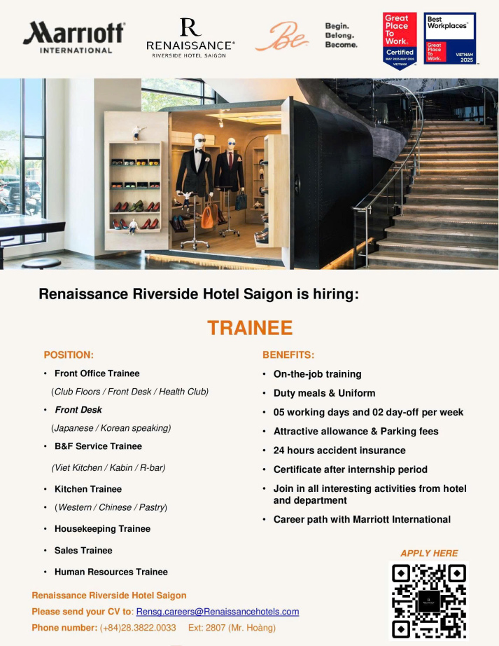 CƠ HỘI LÀM VIỆC VÀ THỰC TẬP TẠI RENAISSANCE RIVERSIDE HOTEL SAIGON 2