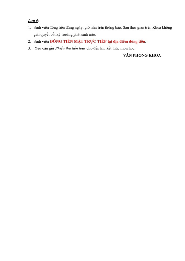 Thông báo đóng tiền tour Thực tập tour 2 - Thực tập tour Miền Trung năm học 2025-2026 5