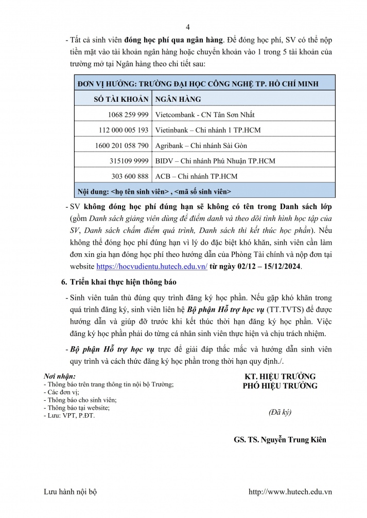 Thông báo V/v đăng ký học phần, đóng học phí Học kỳ 2 năm học 2024-2025 8