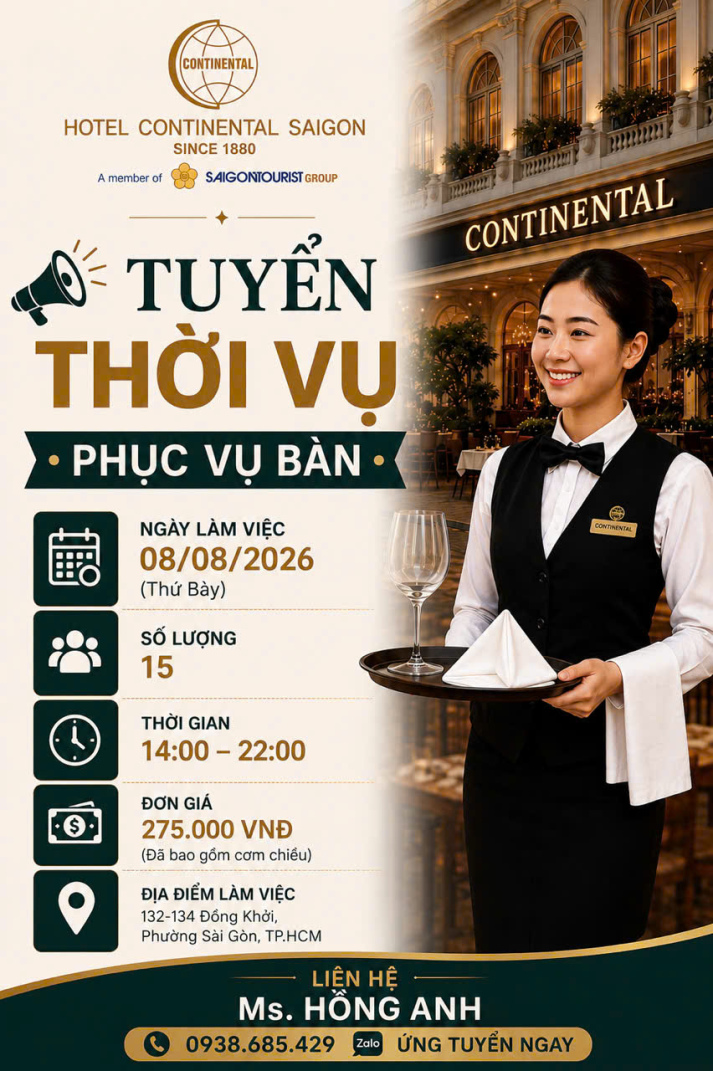 Cơ hội thực tập và làm việc tại HOTEL CONTINENTAL SAIGON 2