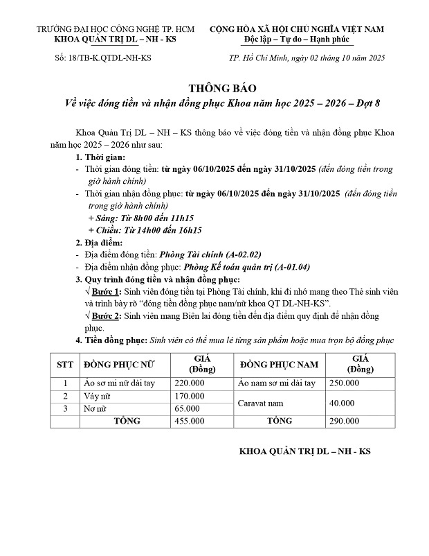 Thông báo đóng tiền và nhận đồng phục Khoa năm học 2025 - 2026 - Đợt 8 3